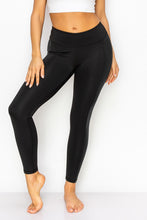 Load image into Gallery viewer, Black Leggings with Faux Leather Stripe