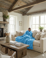 Load image into Gallery viewer, Rose Cuddles Sky Blue Minky Blanket