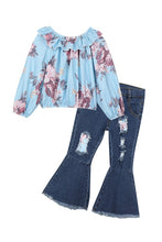 Load image into Gallery viewer, Kids Aqua Floral Top and Jeans Set - Ella’s Arrow