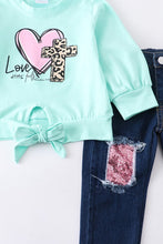 Load image into Gallery viewer, Kids Love Never Fails Mint Top and Jeans Set - Ella’s Arrow