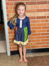 Load image into Gallery viewer, Blue Patchwork Dress with Ruffles - Ella’s Arrow