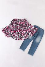 Load image into Gallery viewer, Kids Pink Clover Top and Jeans Set - Ella’s Arrow
