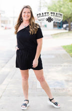 Load image into Gallery viewer, Love Story Black One Shoulder Romper - Ella’s Arrow