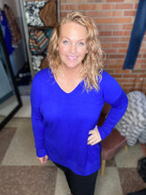 Load image into Gallery viewer, Little Too Late Blue Sweater - Ella’s Arrow