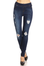 Load image into Gallery viewer, Dark Wash Super Stretch Jeggings with Distressing - Ella’s Arrow
