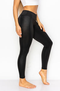 Black Leggings with Faux Leather Stripe