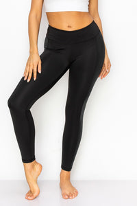 Black Leggings with Faux Leather Stripe