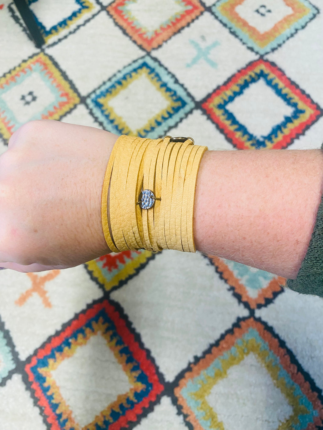 Tan Genuine Leather Shredded Cuffs