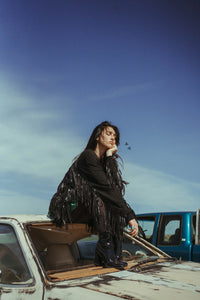 Fringe Finatic Tuxedo Black Cardigan