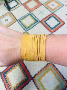 Tan Genuine Leather Shredded Cuffs