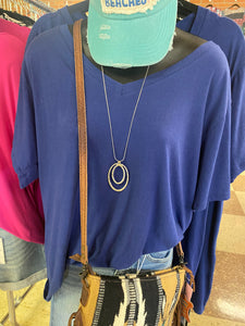 Oval Necklace with Long Silver Chain