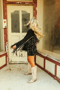 Fringe Finatic Tuxedo Black Cardigan