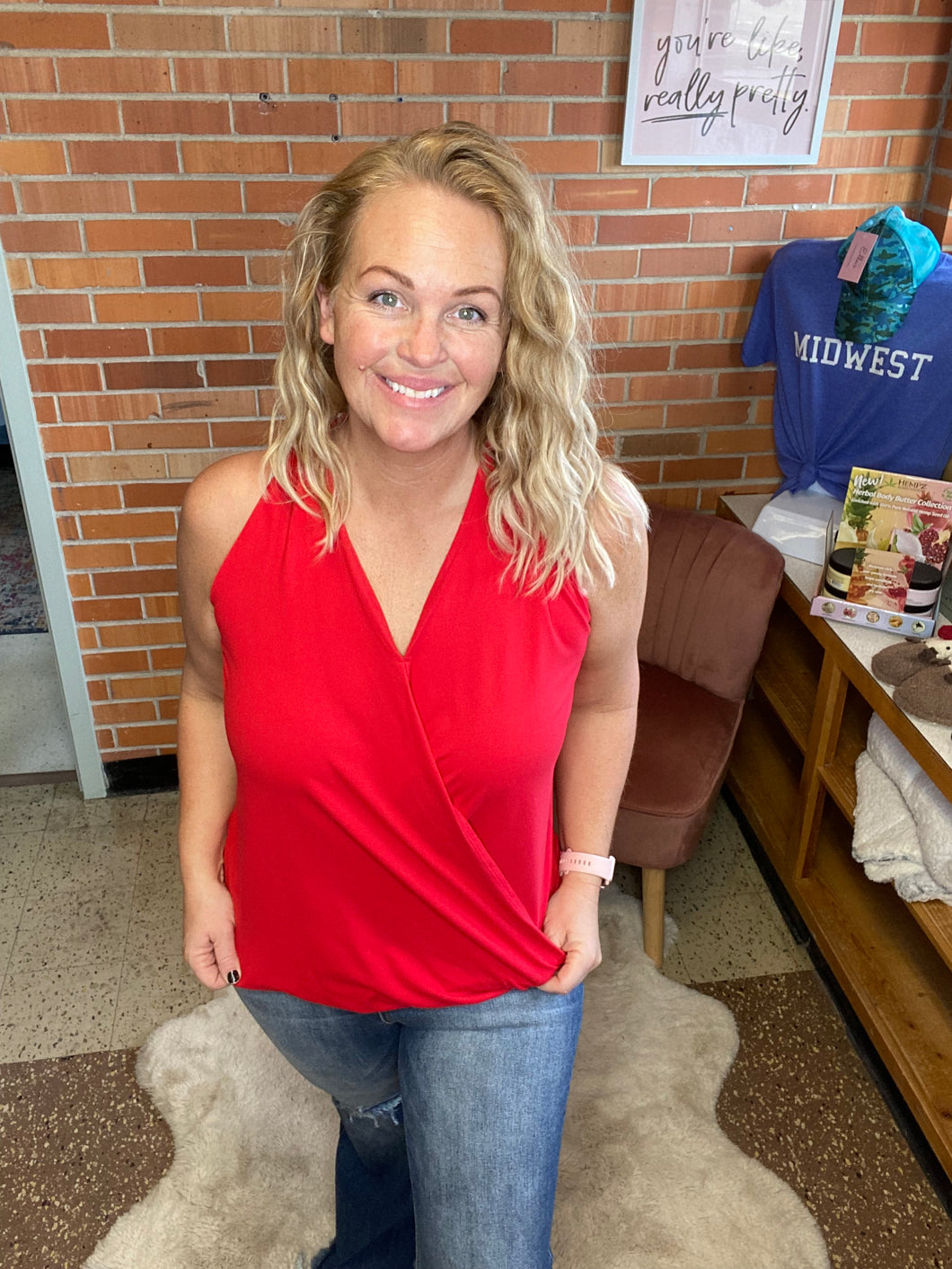 Hold The Door Red Halter Tank
