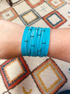 Turquoise Genuine Leather Shredded Cuffs