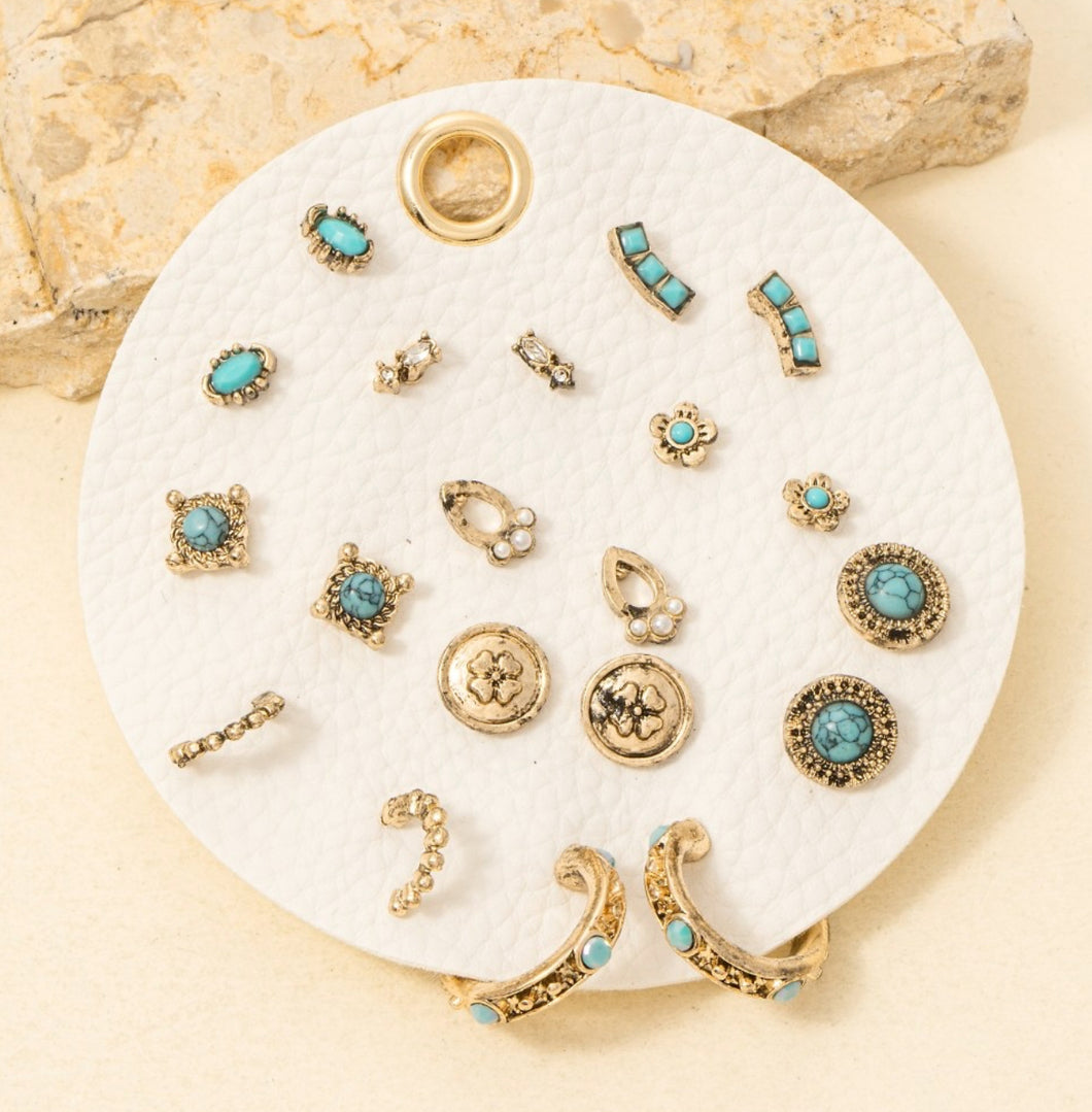 Turquoise Hoops and Studs Earring Set