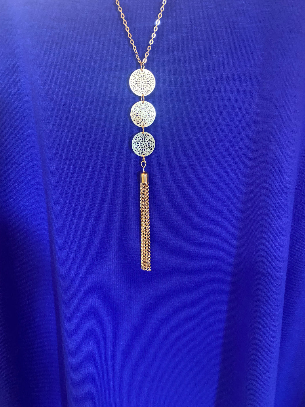 Medallion Boho Necklace with Long Gold Chain