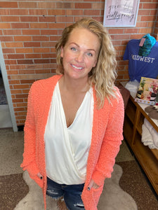 All My Life Coral Popcorn Cardigan