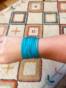 Turquoise Genuine Leather Shredded Cuffs