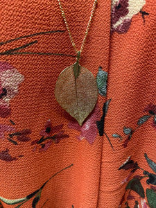 Leaf Necklace with Long Gold Chain