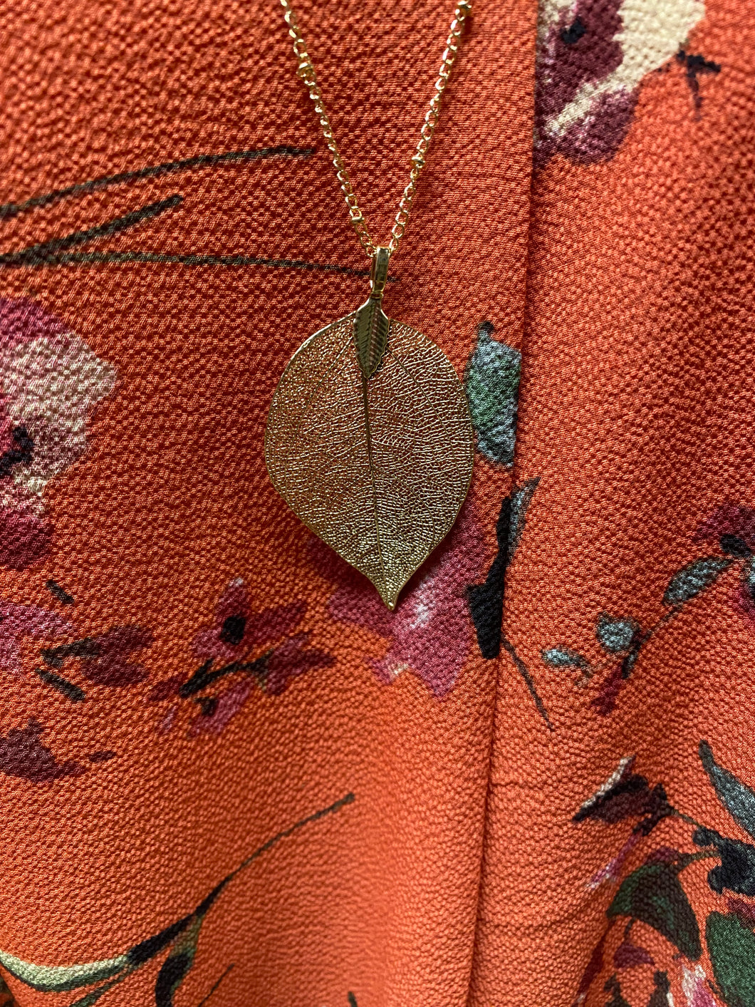 Leaf Necklace with Long Gold Chain