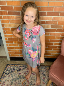 Kids Grey Floral Dress
