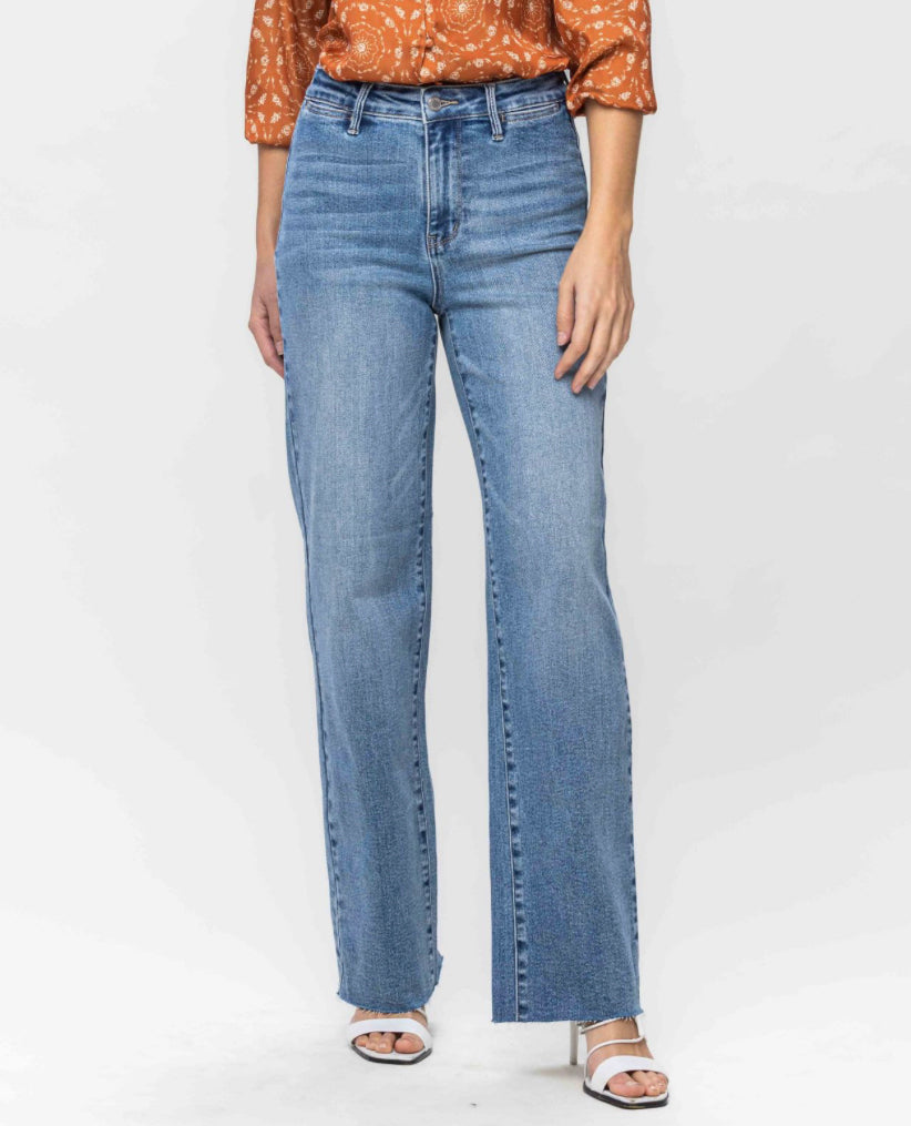 Judy Blue Raw Hem Wide Leg Jeans