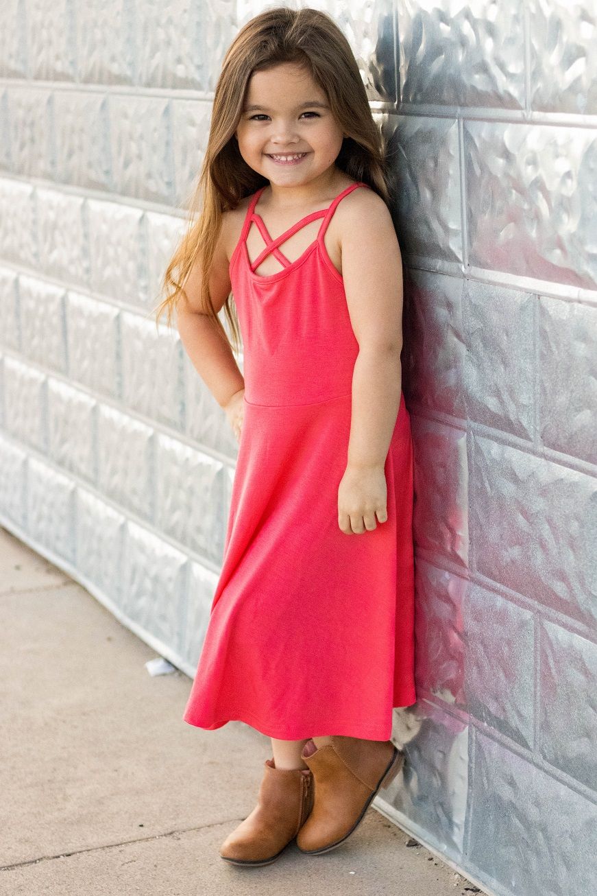 Kids Coral Strappy Skater Dress - Ella’s Arrow