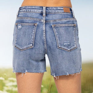 Judy Blue Distressed Shorts with Serape Patches - Ella’s Arrow