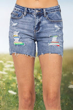 Load image into Gallery viewer, Judy Blue Distressed Shorts with Serape Patches - Ella’s Arrow
