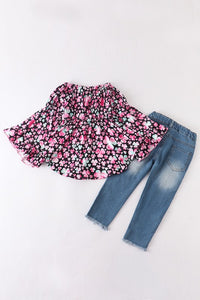 Kids Pink Clover Top and Jeans Set - Ella’s Arrow