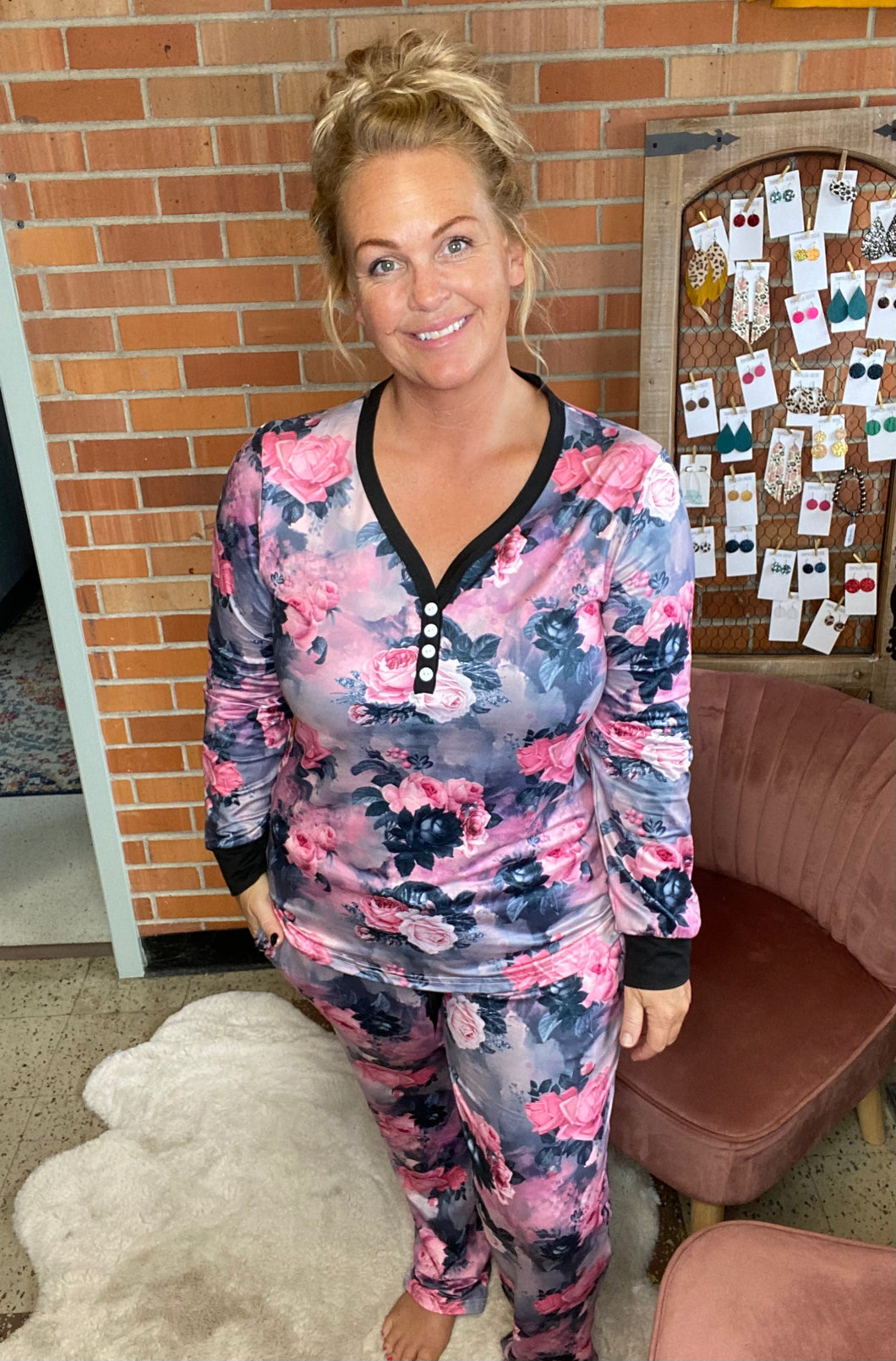 Lazy Day Pink Floral Lounge Set - Ella’s Arrow