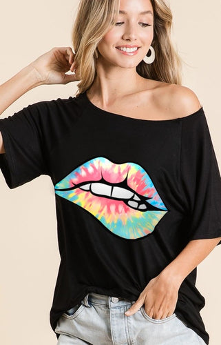 Lips Are Movin Black Tee - Ella’s Arrow
