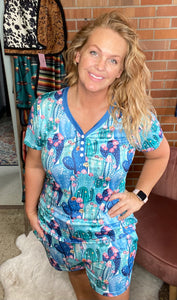 Sleeping In Teal Cactus Lounge Set - Ella’s Arrow