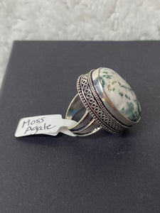 Moss Agate Oval Ring - Ella’s Arrow